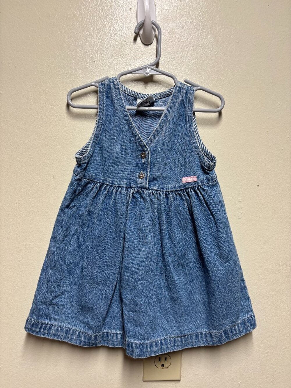 VTG Oshkosh Bgosh little girls denim dress pleated sleevles toddler 2t